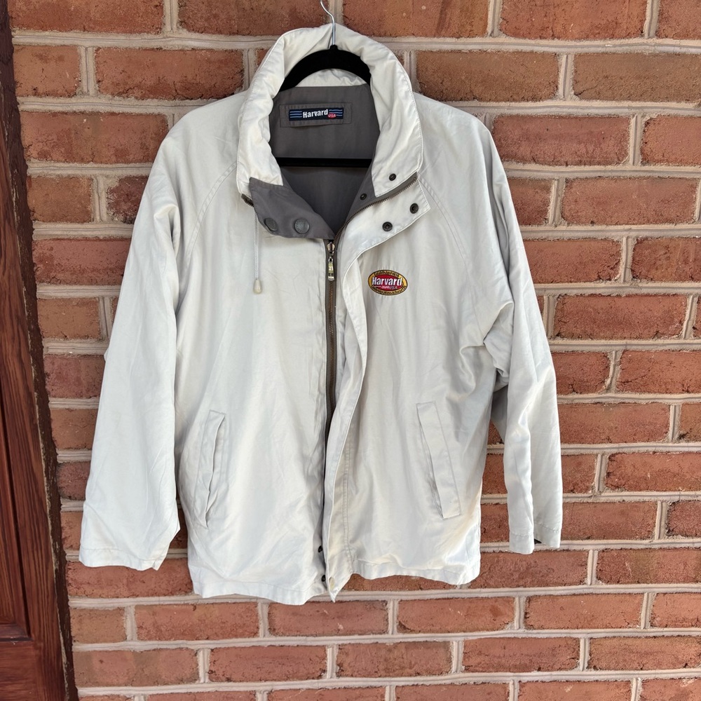 Harvard Jeans Massachusetts Cream and Gray Windbreaker Jacket